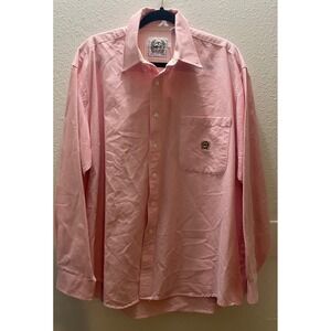 Vintage Cinch Mens Size L Pink Long Sleeve Button Down Shirt Embroidered Logo